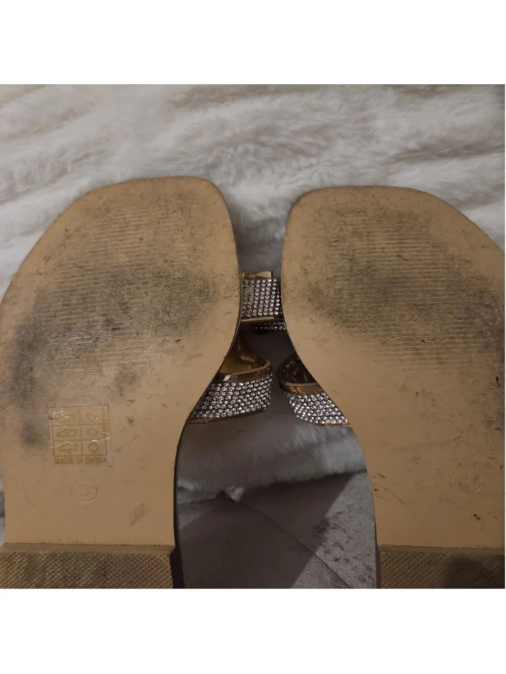 Women's LUFFYMOMO Gold & Silver Rhinestone Flat Sandals Size 8